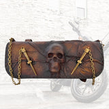 Made To Order-Handcrafted Leather Genuine Rustic Brown Tool Bag With Embossed Skull Design-Harley Davidson and Universal Motorcycle Bag