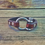 Handcrafted 7 inches fit Brown Genuine Leather Unisex Marine Style Fashion Bracelet Cuff Stainless Steel Shackle  Design Bracelet