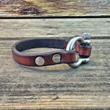 Handcrafted 7 inches fit Brown Genuine Leather Unisex Marine Style Fashion Bracelet Cuff Stainless Steel Shackle  Design Bracelet