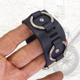 Unique Handcrafted Genuine Leather with Buckle Detail Bracelet-Adjustable Unisex Gift Cuff Wristband Black