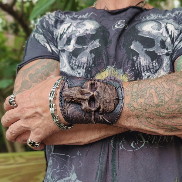 Store Ceratosaur Skull Cuff Bracelet, Leather