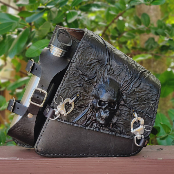 Handcrafted Vegetal Leather Brown Skull Motorcycle Right Side Saddleba –  The Ottoman Collection